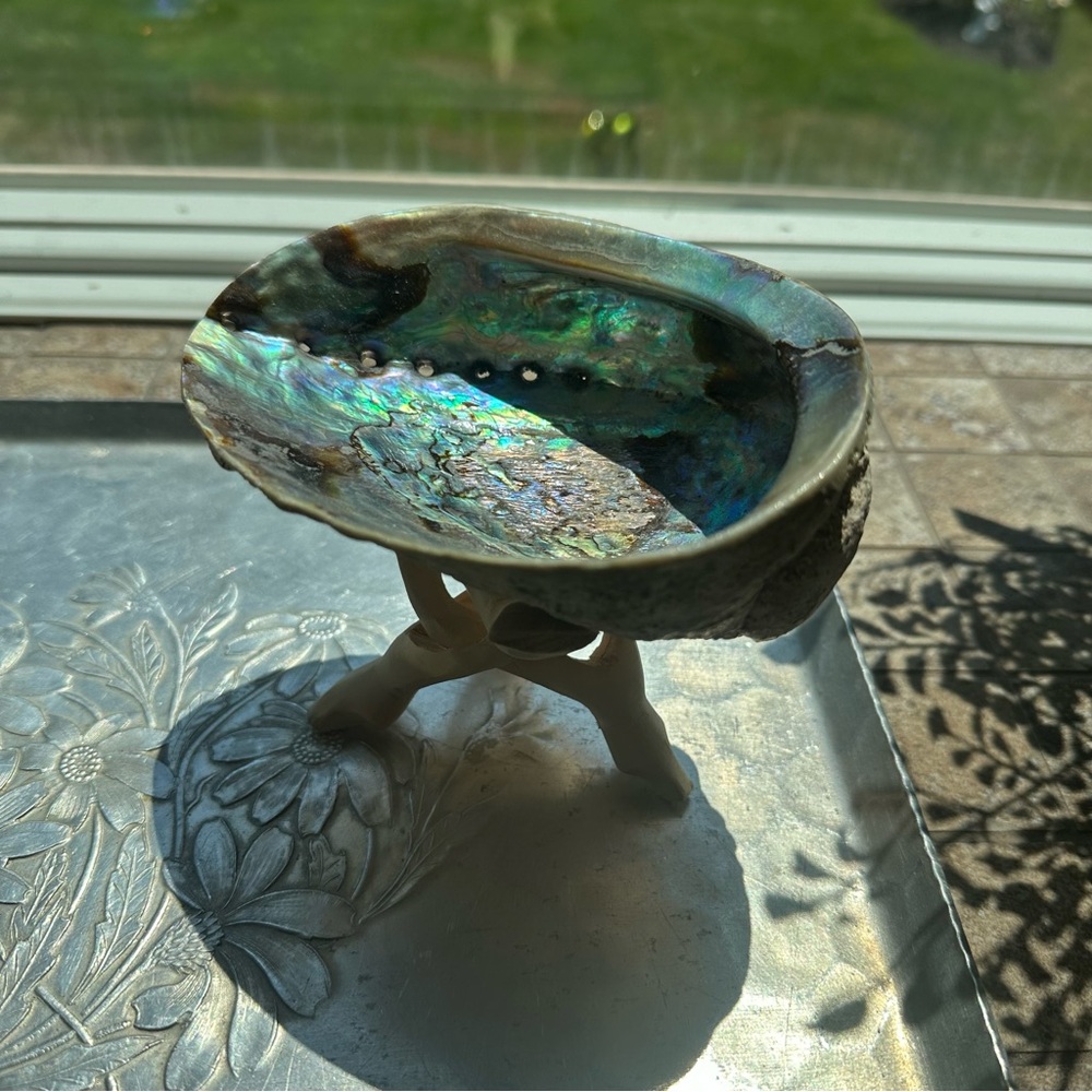 Elegant Abalone Shell Art Piece with collapsible stand ring holder trinket dish - Picture 5 of 15